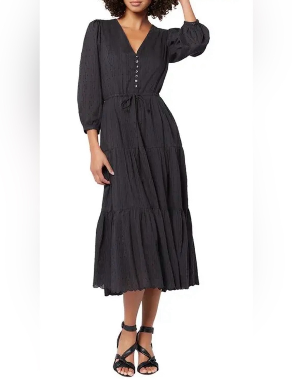 Joie/Black Tiered Midi Dress with Button Front/light weight/NEW w/ tags! Size 14